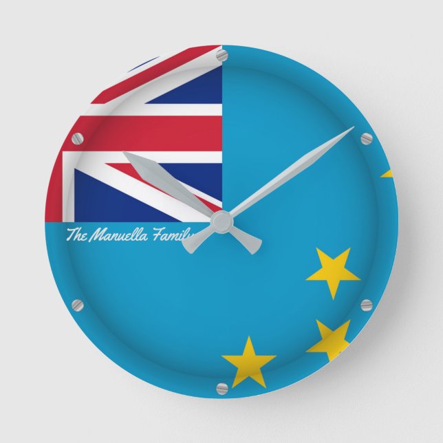 Custom TEXT Tuvaluan Proud Tuvalu Flag Country Round Clock (Front)