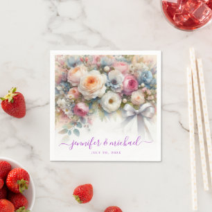 Custom Text Typography Script Floral Weddings Napkin