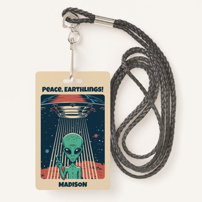 Custom Text UFO Alien Badge (Front with Lanyard)