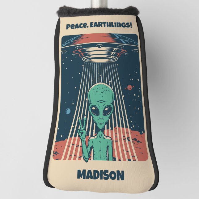 Custom Text UFO Alien Golf Head Cover (Rotate 90)