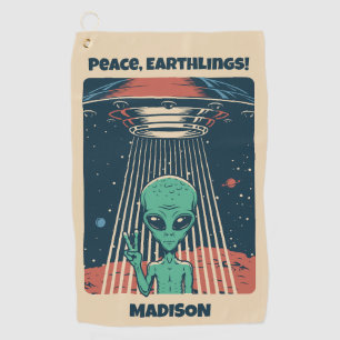 Custom Text UFO Alien Golf Towel