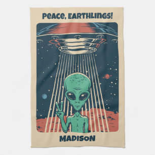 Custom Text UFO Alien Kitchen Towel