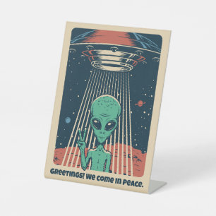Custom Text UFO Alien Pedestal Sign