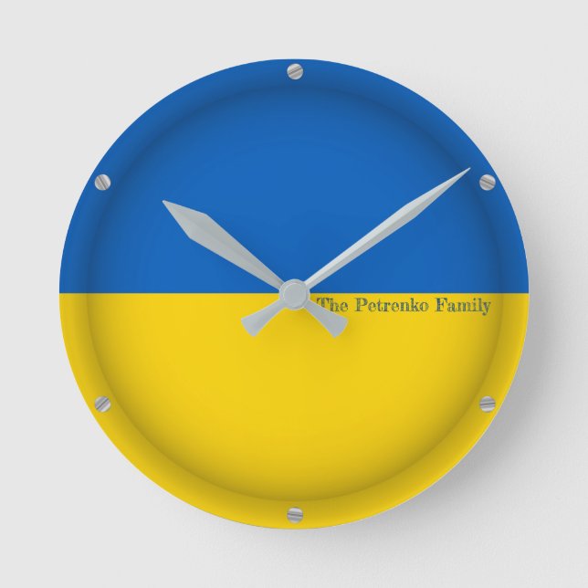 Custom TEXT Ukrainian Proud Ukraine Flag Country Round Clock (Front)