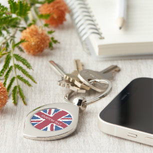 Custom Text Union Jack Flag Art by Heva Weva  Keychain