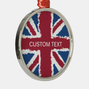Custom Text Union Jack Flag Art by Heva Weva Metal Ornament