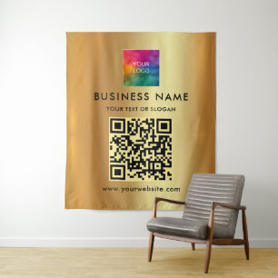 Custom Text Upload Company Logo Faux Gold Backdrop Tapestry