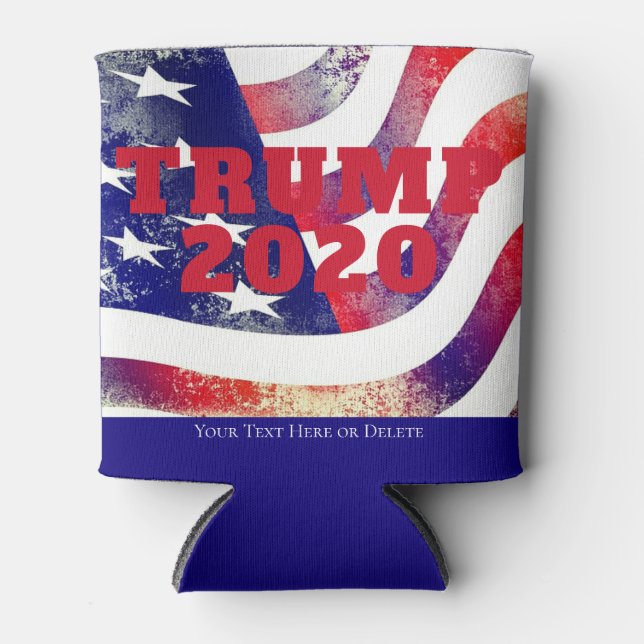 Custom Text USA Flag Trump 2024 Patriotic RW&Blue Can Cooler (Front)