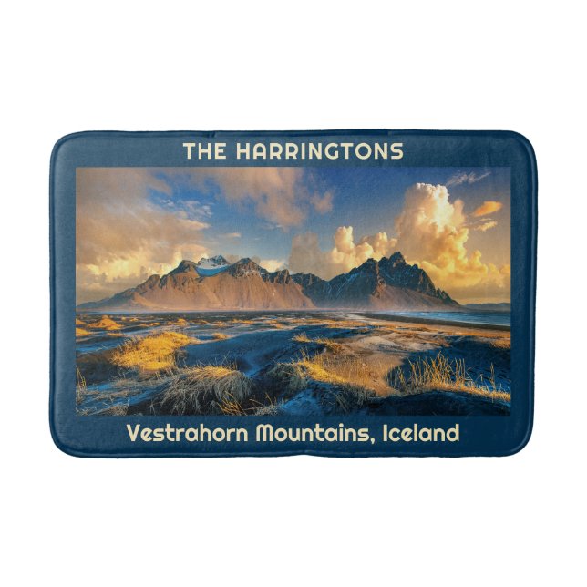 Custom Text Vestrahorn Mountains, Iceland Bath Mat (Front)