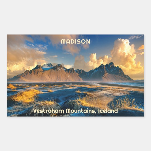 Custom Text Vestrahorn Mountains, Iceland Sticker (Front)