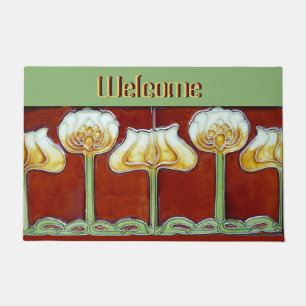 Custom Text Vintage Art Nouveau Lotus Flower Tile Doormat