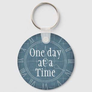 Custom Text Vintage Blue Clock One Day at a Time Keychain