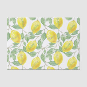 Custom Text Vintage Lemon Fruits, Leaves Flowers Tissue Paper