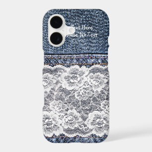 Custom Text/ Vintage Retro Blue Jeans Denim Lace