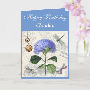 Custom Text. Vintage Style Hydrangea. Card