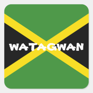 Custom Text Watagwan Jamaican Flag Green/Black Square Sticker