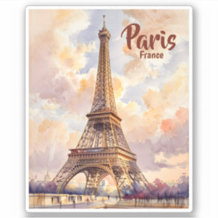 Custom Text Watercolor Eiffel Tower Sunset Travel