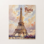 Custom Text Watercolor Eiffel Tower Sunset Travel Jigsaw Puzzle<br><div class="desc">Experience the timeless romance and elegance of Paris through this exquisite watercolor painting of the Eiffel Tower, bathed in the golden glow of sunset. With soft pastel clouds drifting above and light reflecting across the Parisian skyline, this artwork captures the city’s dreamy atmosphere and irresistible charm. Every brushstroke conveys the...</div>