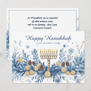 Custom text watercolor Hanukkah Holiday Card