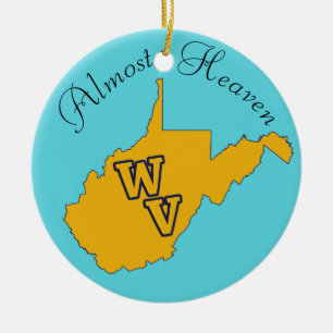 Custom Text / West Virginia Blue and Gold Ceramic Ornament