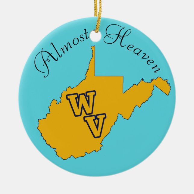 Custom Text / West Virginia Blue and Gold Ceramic Ornament (Front)