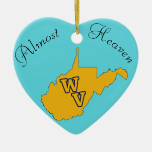 Custom Text / West Virginia Blue and Gold Ceramic Ornament