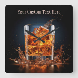 Custom Text Whiskey On The Rocks Square Wall Clock