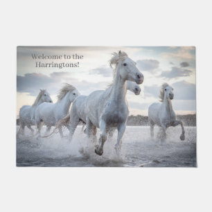Custom text White Horses Doormat