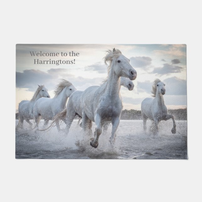 Custom text White Horses Doormat (Front)