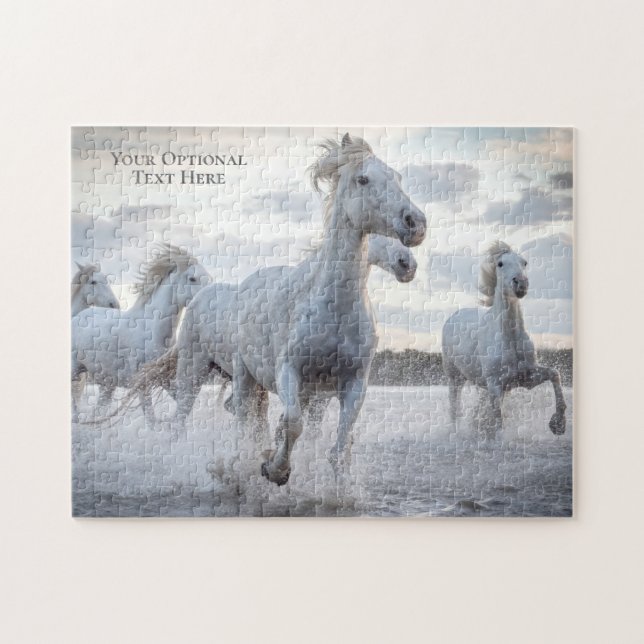 Custom text White Horses Jigsaw Puzzle (Horizontal)
