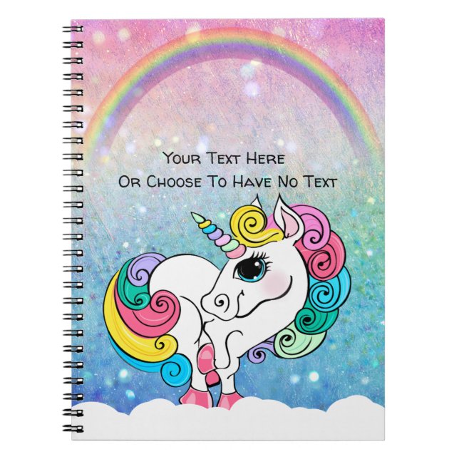 Custom Text/ White Unicorn Rainbow Glitter Sequins Notebook (Front)