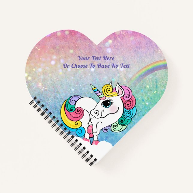 Custom Text/ White Unicorn Rainbow Glitter Sequins Notebook (Front)