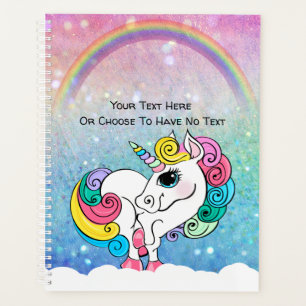 Custom Text/ White Unicorn Rainbow Glitter Sequins Planner