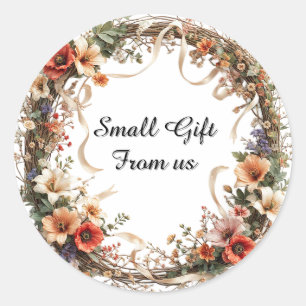 🌸 Custom Text Wildflower Floral Wreath  🌸 Classic Round Sticker