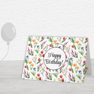Custom Text   Wildflowers Happy Birthday Greeting Card