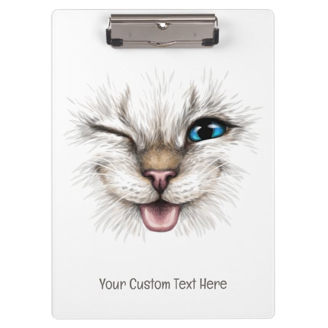 Custom Text Winking Cat Clipboard (Front)