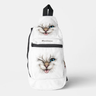 Custom Text Winking Cat Sling Bag
