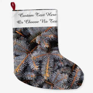 Custom Text Winter Evergreen Pine Spruce Blue Tree Large Christmas Stocking