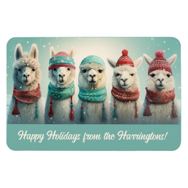 Custom Text Winter Llamas Magnet (Horizontal)