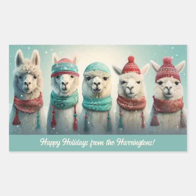 Custom Text Winter Llamas Sticker (Front)