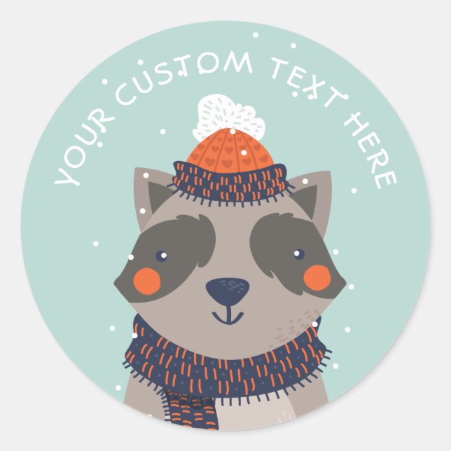 Custom text Winter Raccoon stickers (Front)