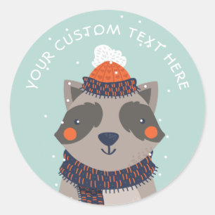 Custom text Winter Raccoon stickers