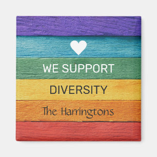Custom Text Wood-Textured Rainbow Magnet