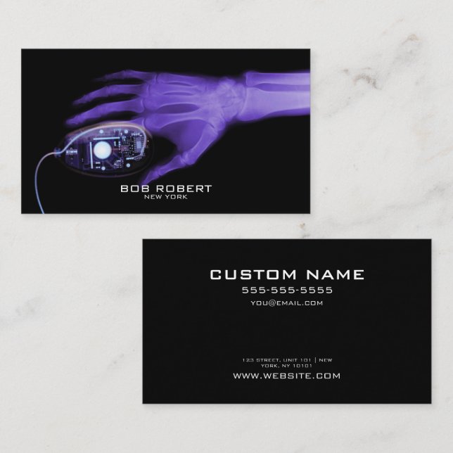 CUSTOM TEXT - X-Ray Skeleton Hand & Computer Mouse Business Card (Front/Back)