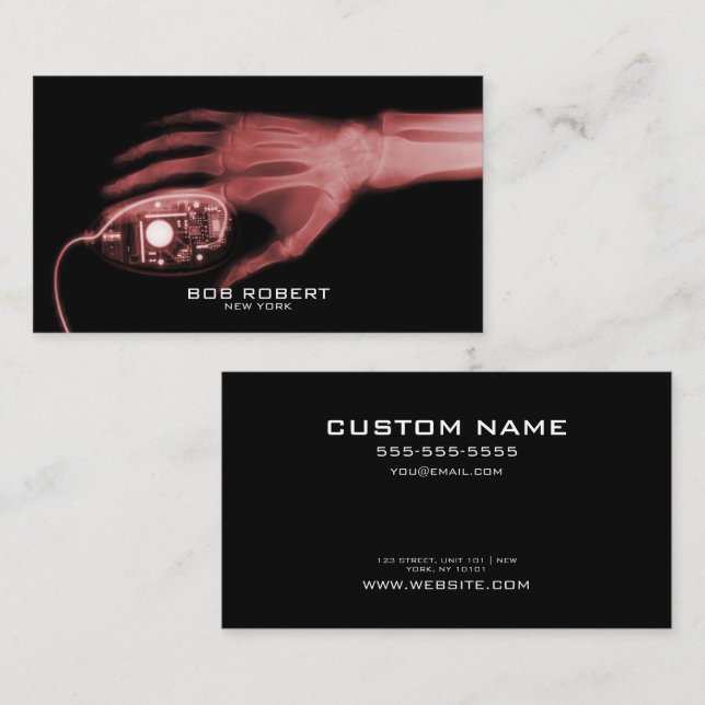 CUSTOM TEXT - X-Ray Skeleton Hand & Computer Mouse Business Card (Front/Back)