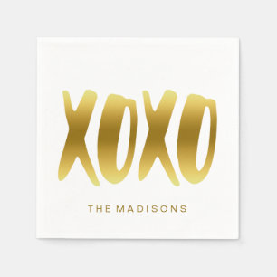 Custom Text XOXO Hugs and Kisses Faux Gold Script Napkin