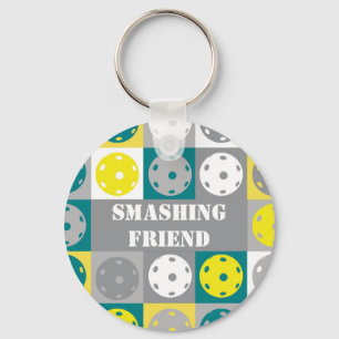  Custom text , Yellow and green  Pickleball  Keychain