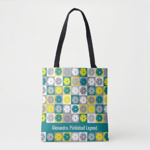 Custom text , Yellow and green Pickleball  Tote Bag