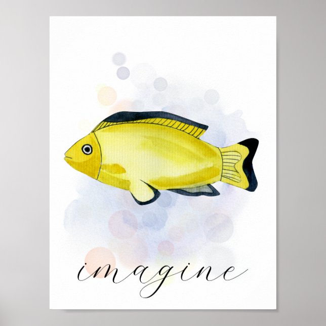 Custom Text Yellow Black Tropical Fish Ocean Theme Poster (Front)