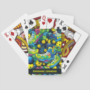 Custom text Yellow Psychedelic pickleballs Playing Cards
